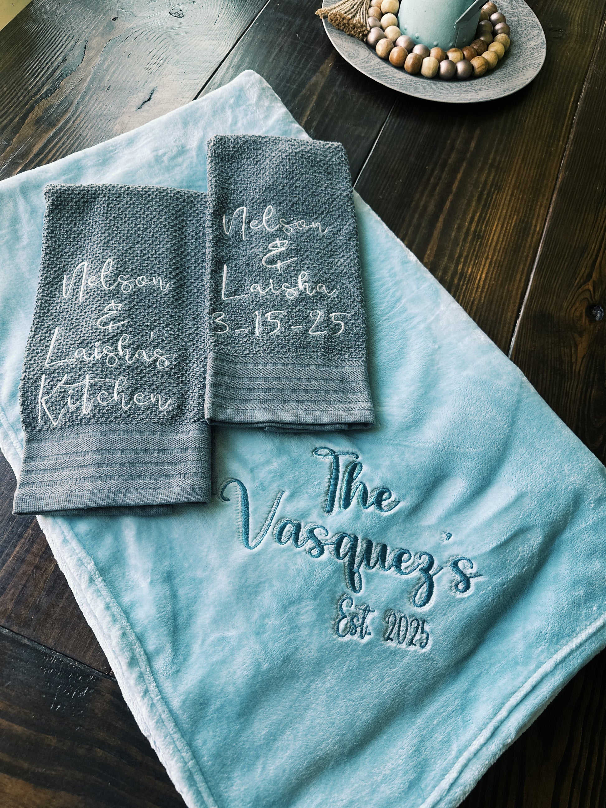 Sweet Wedding or Housewarming Blanket and Hand Towel Gift Set