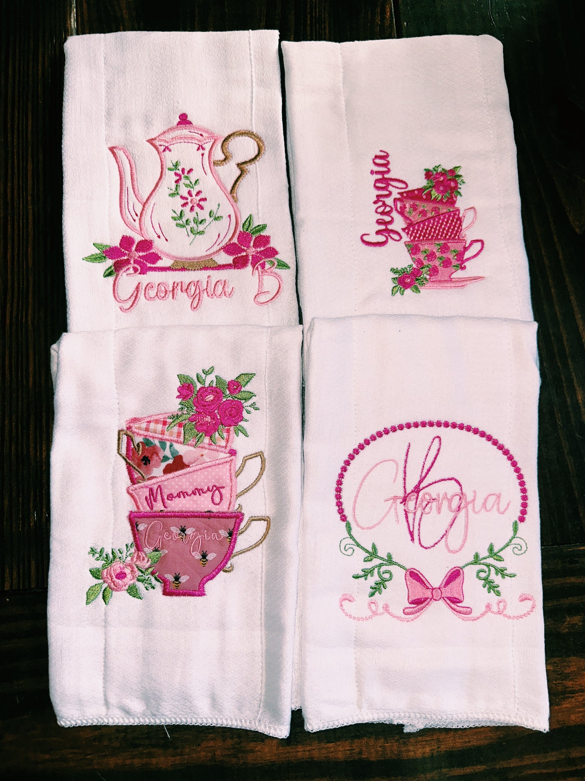 Teatime Burp Cloth Set of Four